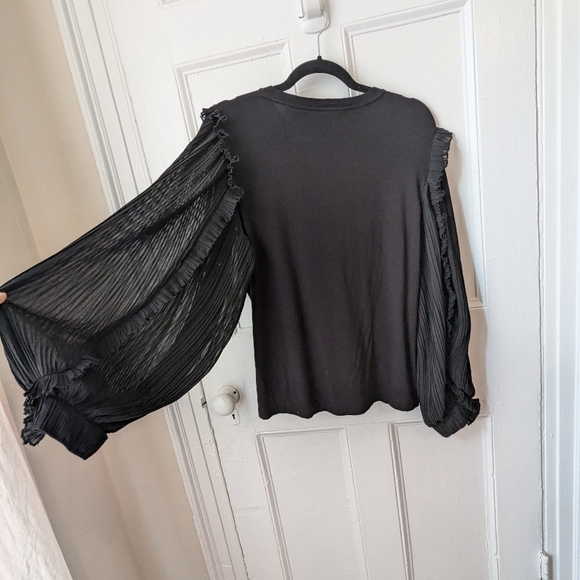 Elie Tahari Black Ruffled Top with Sheer Balloon Sleeves - Size L - Picture 10 of 11